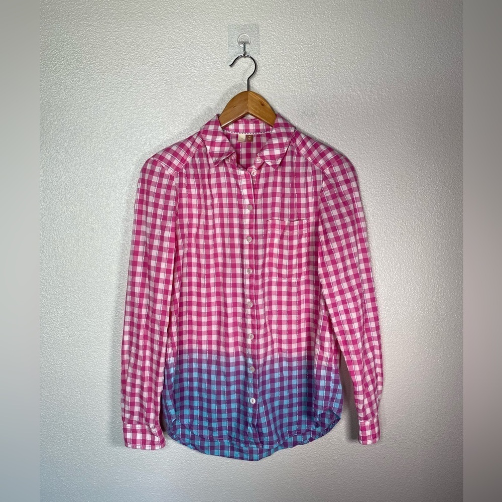 Anthro x Pilcro Deb Shimmer Gingham Ombré button down shirt. XS H11 - Picture 2 of 8